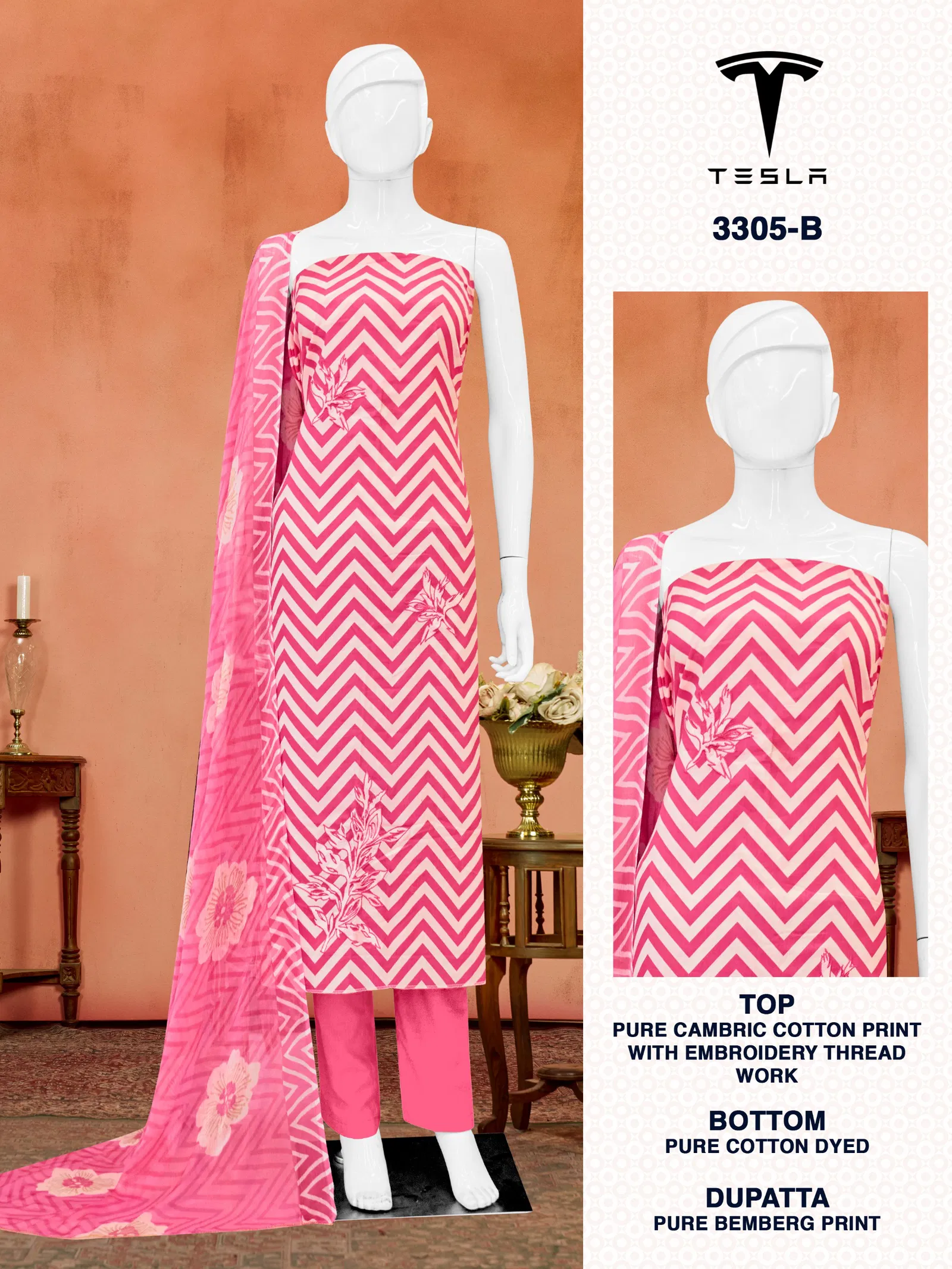 Tesla  3305 By Bipson Pure Cotton Print With Embroidery Dress Material Wholesale Suppliers In Mumbai